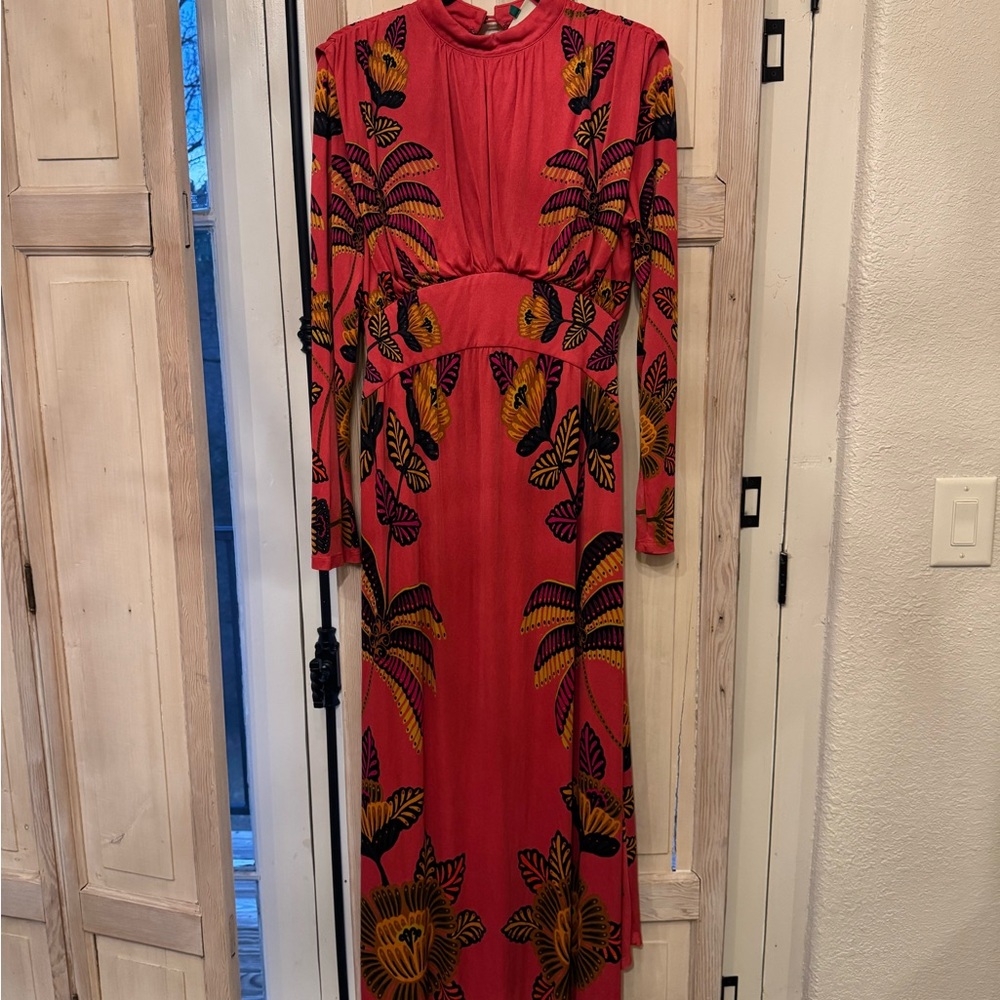 FARM Rio Vibrant Red and Black Long Sleeve Dress